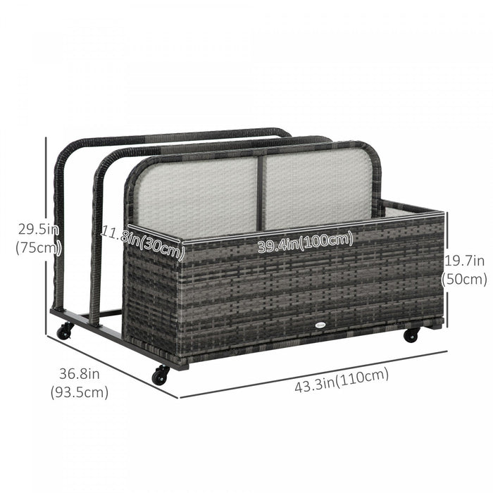 Rolling Pool Storage Rattan Outdoor Storage Wicker Organizer, Grey