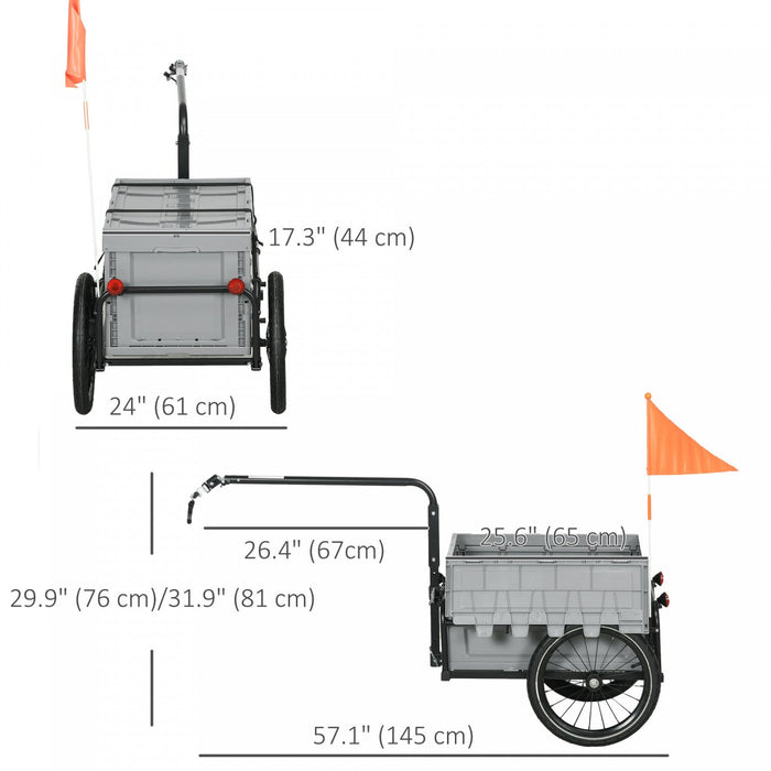 Aosom Bike Cargo Trailer, Bicycle Trailer Wagon Cart With Removable Storage Box, Quick Release 16\" W