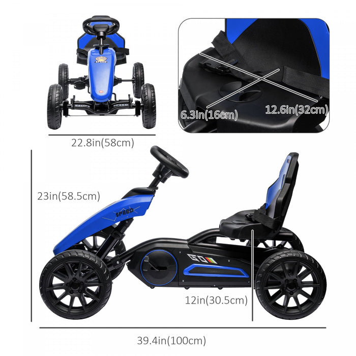 Aosom Pedal Go Kart For Kids, Pedal Powered Ride-On Car With Swing Axle, Adjustable Bucket, Handbrak