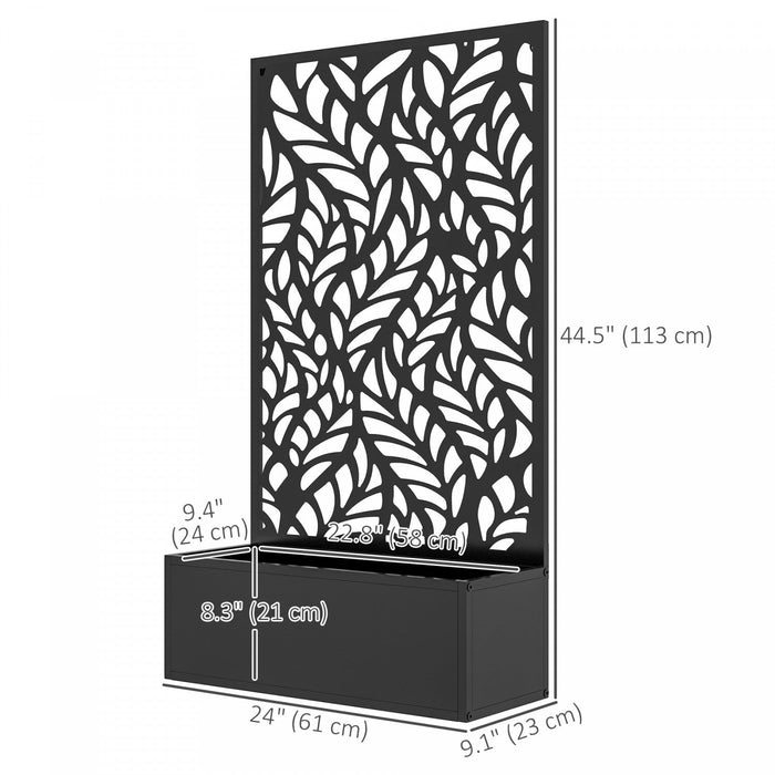 Outsunny Outdoor Privacy Screen With Planter Box, Metal Privacy Panel And Raised Graden Bed, Wall-mo