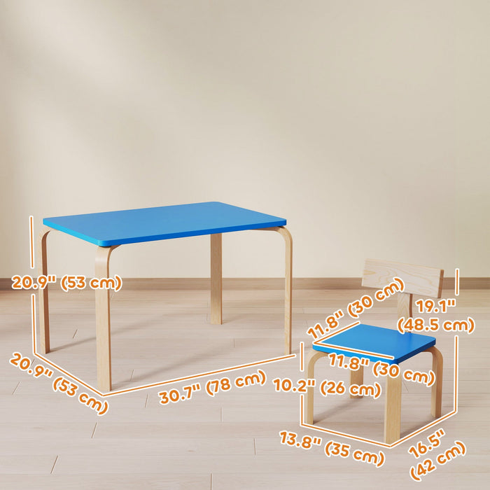 Qaba Kids Table and 2 Chair Set, Toddler Table and Chairs, Children Multi-Activity Furniture Set for Playing, Learning, Eating, Craft, Gift for Boys Girls, Blue