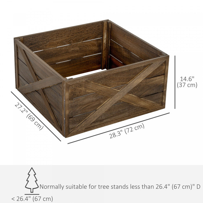 HOMCOM 28" Wooden Christmas Tree Collar Box Dark Distressed Wood Finish