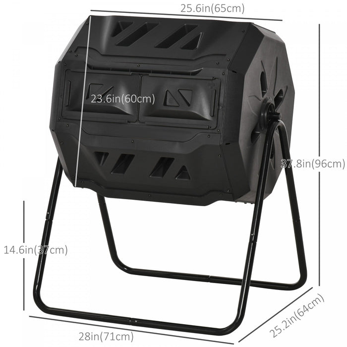 Outsunny 43 Gallon (160l) Tumbling Compost Bin Outdoor Dual Chamber 360° Rotating Composter With Sli