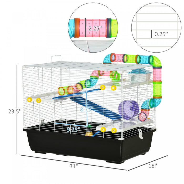 Pawhut 31\" Large Hamster Cage, Small Animal House, Multi-storey Gerbil Haven, Tunnel Tube System, Wi