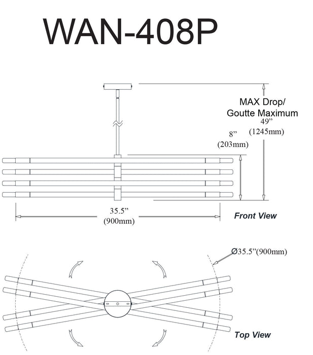 Dainolite Wand 8 Light Chandelier Small Matte Black Lamp