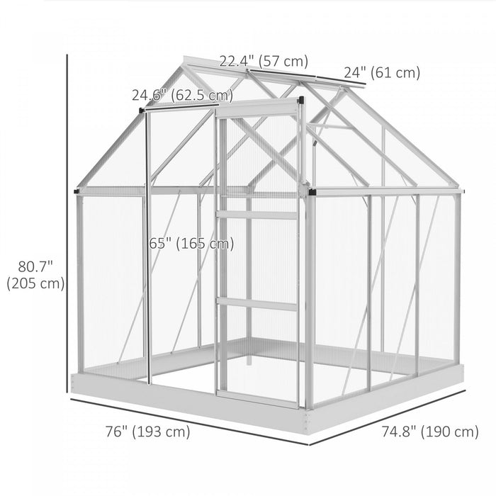 Outsunny 6' x 4' Polycarbonate Greenhouse, Walk-In Greenhouse with Sliding Door, Adjustable Window, 
