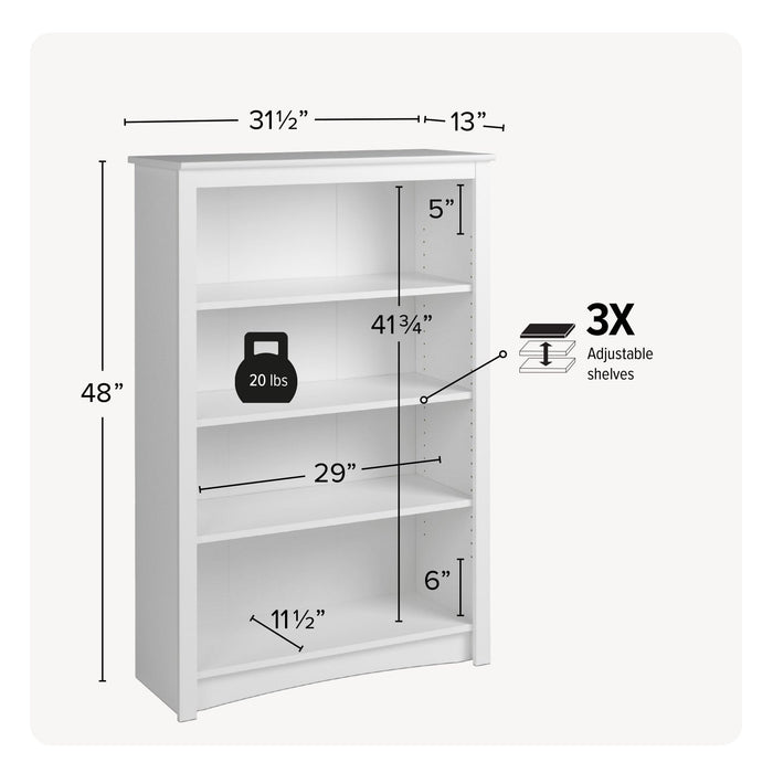 Four-Shelf Bookcase - White