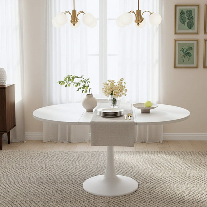 Liam Extendable Round Dining Table with Space-Saving Function,White  