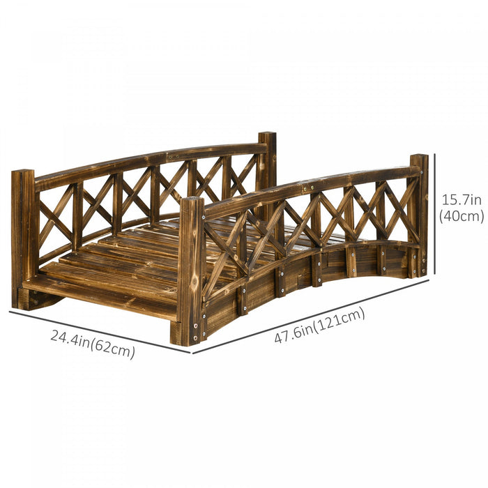 Outsunny 4ft Wooden Garden Bridge With Guardrails, Arc Footbridge, Stained