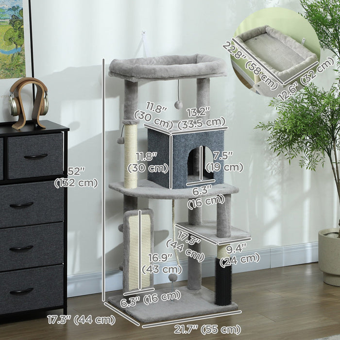Pawhut Cat Tree For Large Cat Adults, 52 Inch Cat Tower For Indoor Cats W/ Scratching Posts, Cat Bed