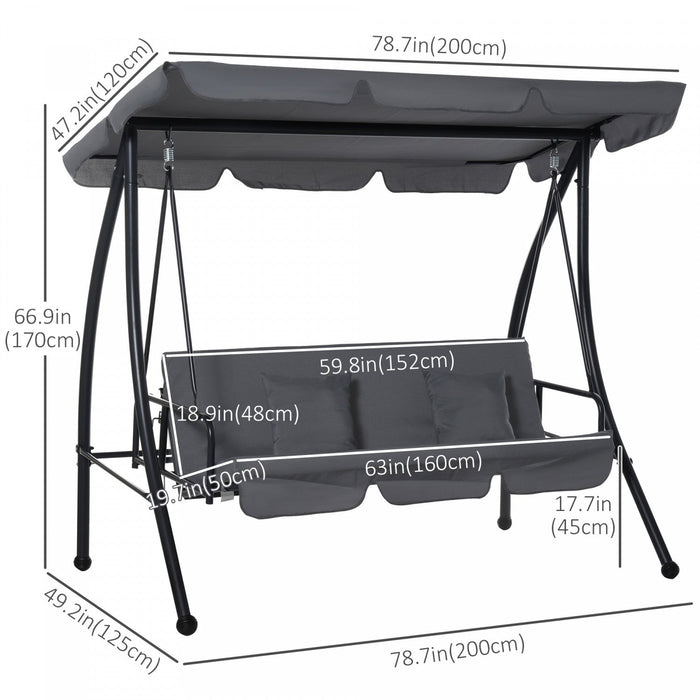 Outsunny Patio Swing Chair, 3 Person Convertible Hammock, Outdoor Lounge Bed, Cushioned With Tilt Ca