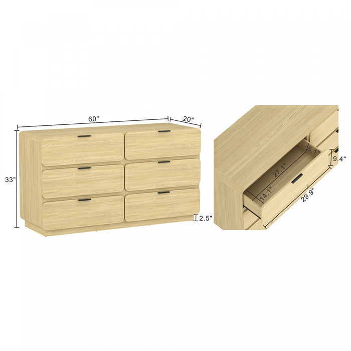 Chrystie Contemporary Modern 60\" Dresser in Natural (6-Drawer) 
