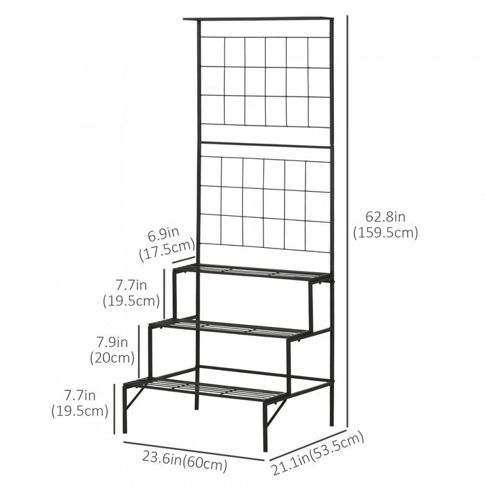 Outsunny 3-tier Hanging Plant Stand With Grid Panel, Planter Shelves Flower Pot Organizer Rack, Mult