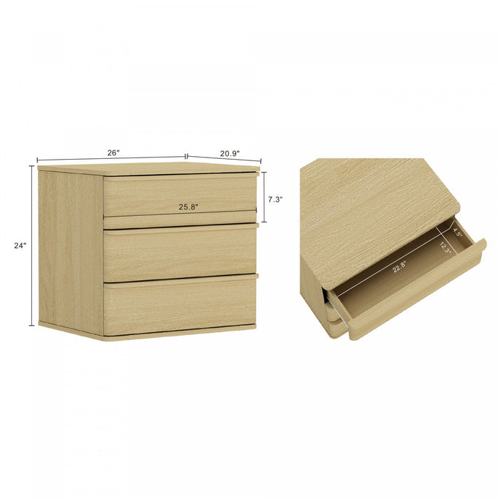 Molly Modern 26\" Nightstand in Natural Oak (3-Drawer) 