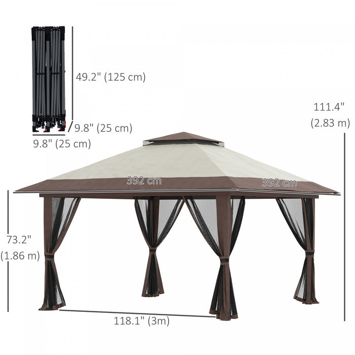 Outsunny 13' X 13' Pop Up Canopy With Mesh Sidewalls, Easy Up Canopy Tent Shelter With 2-tier Roof, 