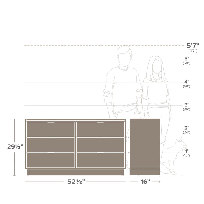 Prepac Simply Modern 52.5\" 6-Drawer Dresser - Black