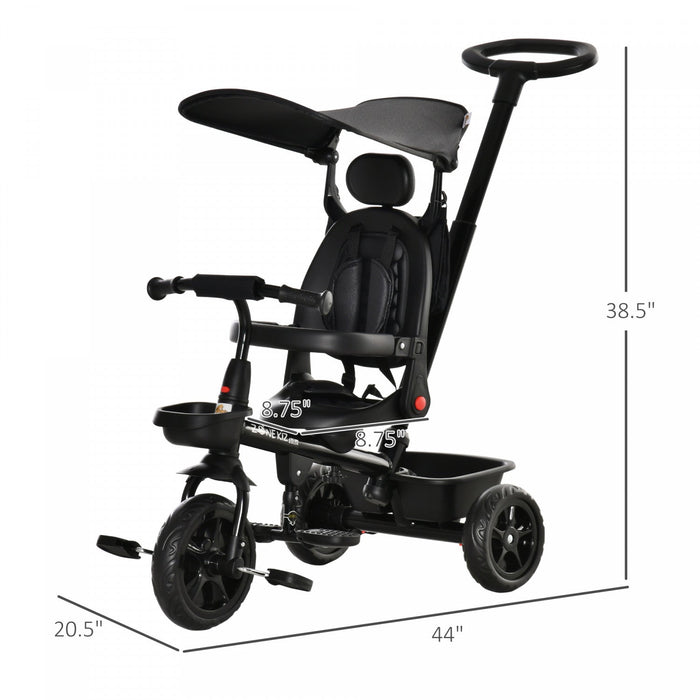 Qaba Kids Tricycle 4 In 1 Trike With Reversible Angle Adjustable Seat Removable Handle Canopy Handra