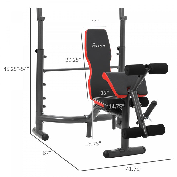 Soozier Weight Bench With Barbell Rack, Heavy Duty Multiple Function Workout Adjustable Bench Press 