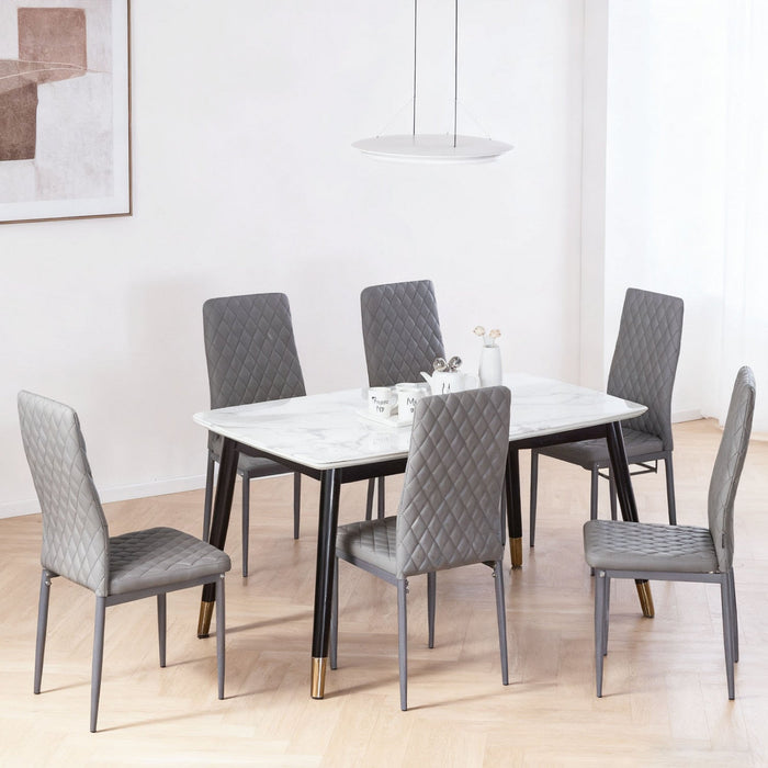 Ava Modern Diamond Grid Pattern Dining Chair Set (6-Pack) with Fireproof Leather and Metal Frame,Grey  