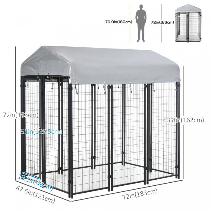 Pawhut 6' X 4' X 6' Large Outdoor Dog Kennel Steel Fence With Uv-resistant Oxford Cloth Roof & Secur