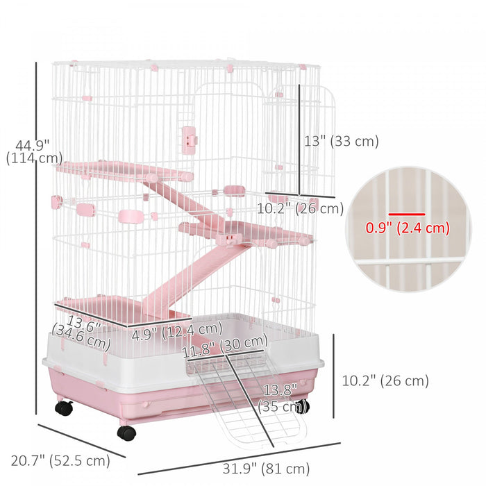 Pawhut 45\"h 4-level Small Animal Cage Rabbit Hutch With Universal Lockable Wheels, Slide-out Tray Fo