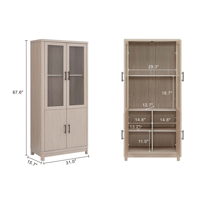 Jodie Mid-Century Modern 31\" Bookcase Cabinet in Whitewashed Oak (6-Shelf) - Set of 3 