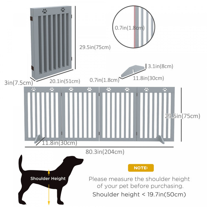 Pawhut Freestanding Pet Gate 4 Panel Dog Barrier Folding Safety Fence With Support Feet Up To 80.25\"