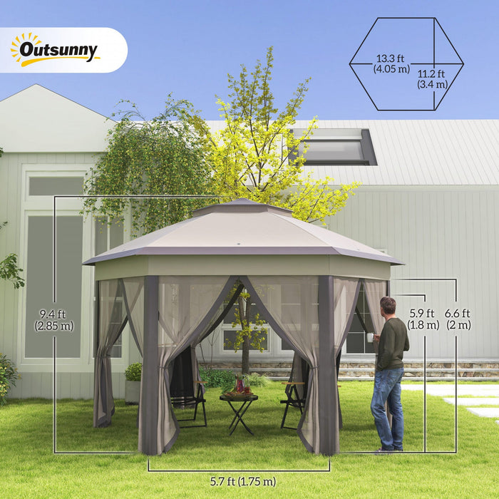 Outsunny 13' X 13' Pop Up Canopy Tent With Netting And Carry Bag, Instant Sun Shelter, Hexagon Tents
