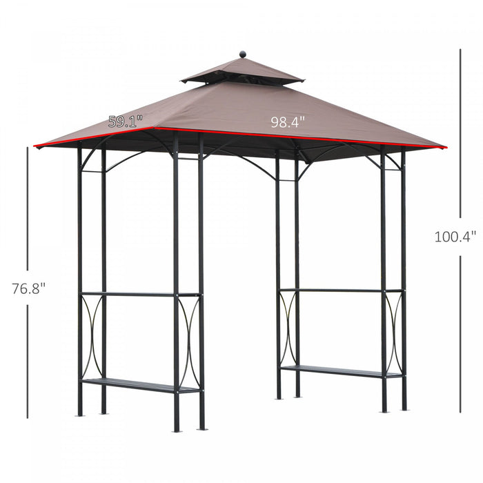 Outsunny 8' X 5' Grill Gazebo Double Tiered Tent Pavilion Grill Canopy Garden Sun Shade With 2-tires