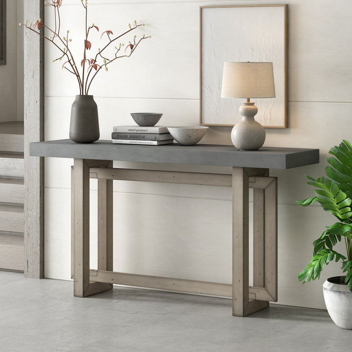 Ethan 59.1'' Triple Rectangle Design Painted Entryway Table with Pine Wood Legs,Grey Sofa Table  