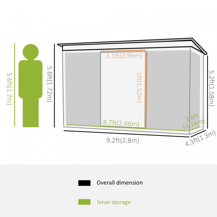 Outsunny 9' X 4' Metal Storage Shed, Garden Tool House With Floor Foundation, Double Sliding Doors, 
