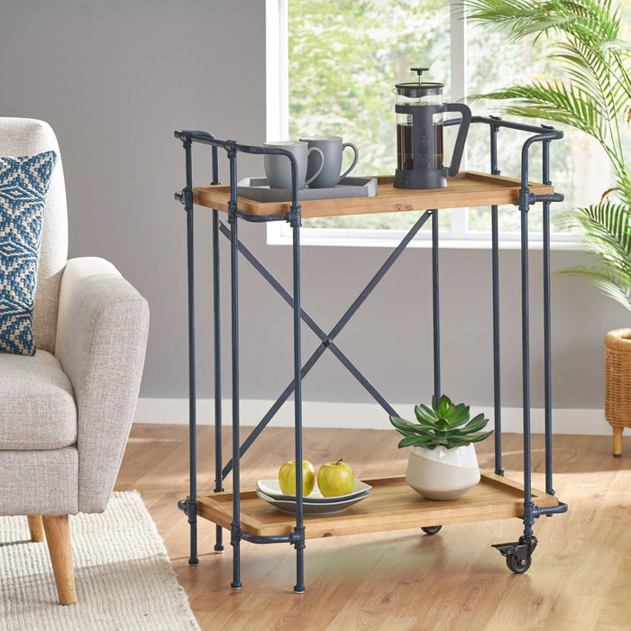 Daniel Wood And Metal Bar Cart With 2-tier Mobile Serving Storage - Antique Black 