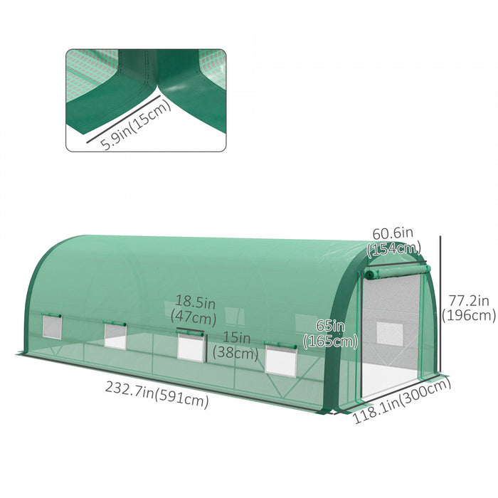 Outsunny 19.5' X 10' X 6.5' Walk-in Tunnel Greenhouse With Upgraded Structure, Zipped Roll Up Mesh D
