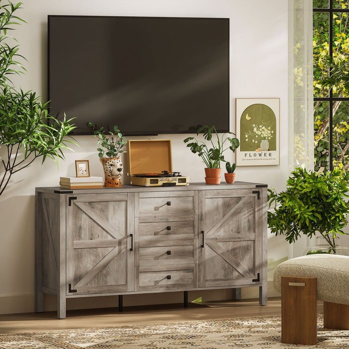 HOMCOM 59" Farmhouse Sideboard Buffet Cabinet with 2 Barn Doors, Grey