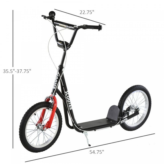 Aosom Youth Scooter Street Kick Scooter For Teens Kids Ride On Toy W/ 16'' Inflatable Wheel Dual Bra