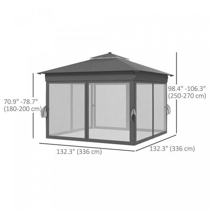 Outsunny 11x11ft Pop Up Canopy Tent With Curtains, Netting, 20 Solar-powered LED Lights, Roller Bag,