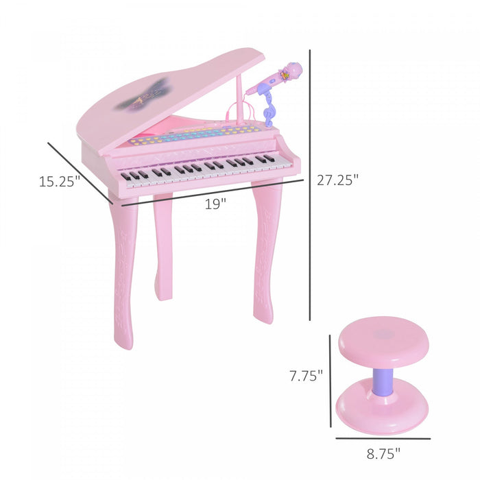 Qaba Mini Electronic Musical Piano 37 Key Keyboard Multifunction Kids Toy With Microphone Stool (pin