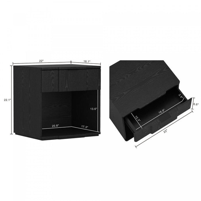 Clive Mid-Century Modern 22\" Nightstand in Black (1-Drawer) 