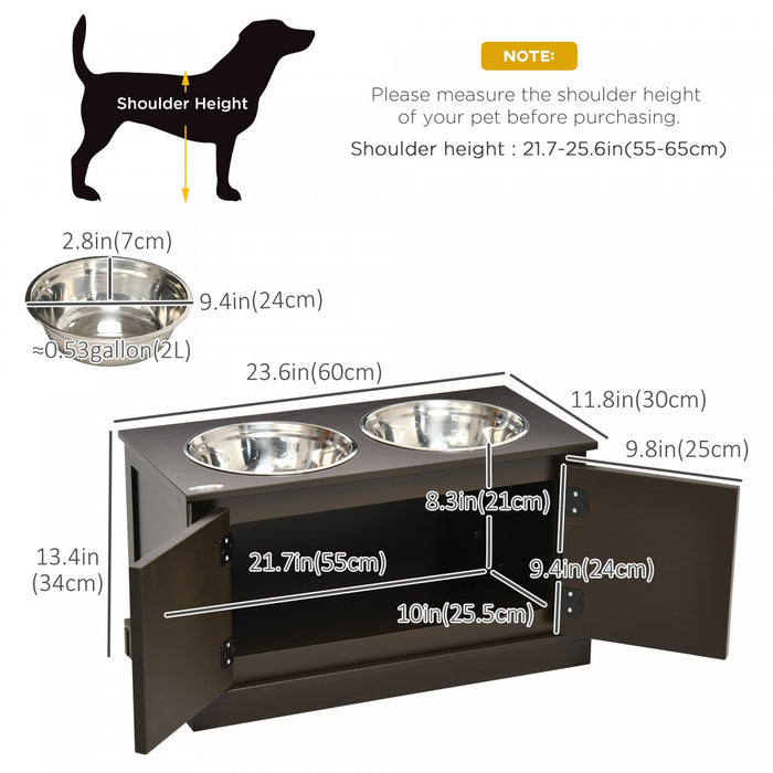 Pawhut Large Storage Stand Elevated Dog Bowls, Elevated Dog Food Storage Cabinet With 2 Stainless St