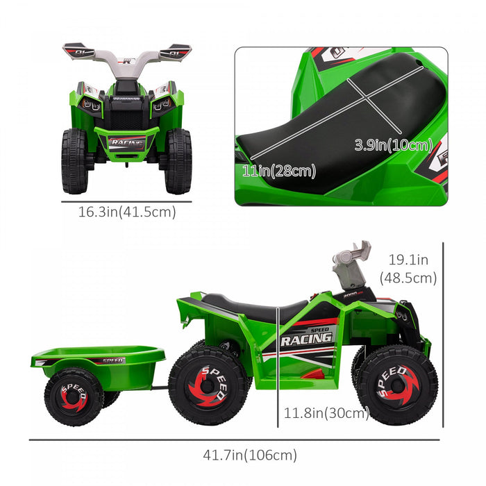 Aosom 6v Kids Atv Quad, Battery Powered Ride-On Electric Vehicle For Kids With Back Trailer, Wear-re