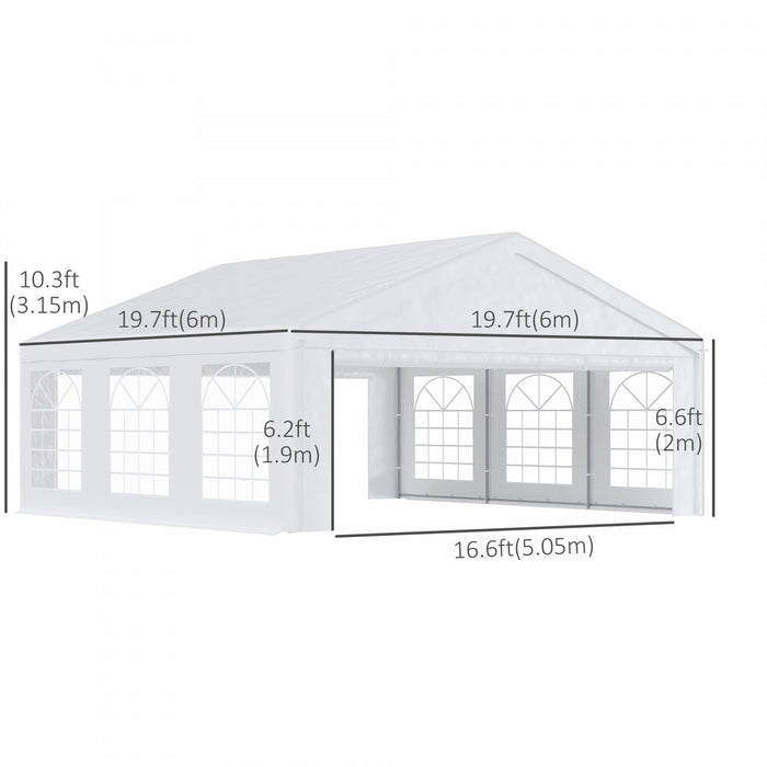 Outsunny 20' X 20' Heavy Duty Party Tent, Carport Garage Canopy, Patio Gazebo Canopy With Removable 
