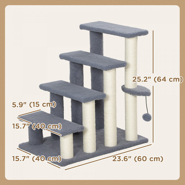 Pawhut Cat Tree, 4 Step Cat Tower Stairs Steps With Cat Scratching Post, Jumping Platform, Toy Ball,