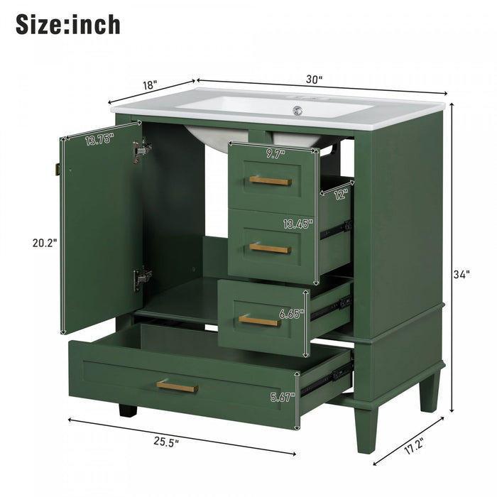 Katherine 30\" Solid Wood Bathroom Vanity With Sink Combo - Green 