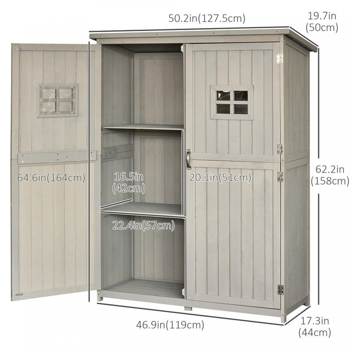 Outsunny 4 X 1.5ft Wooden Garden Shed With Two Windows, Outdoor Tool Storage Cabinet Organizer, Doub