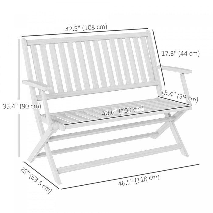 Outsunny Outdoor Bench, 46.5" Foldable Acacia Wood Loveseat, White