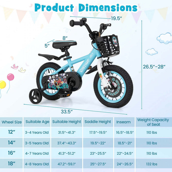 Costway 12" Kid's Bike For 3-4 With Height-adjustable Handlebar & Saddle Handbrake Blue