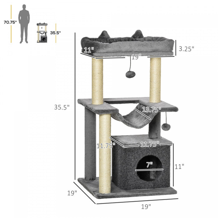Pawhut Cat Tree Tower Multi-level Kitten House With Scratching Post Condo Hammock Bed Ball Toy - 19 