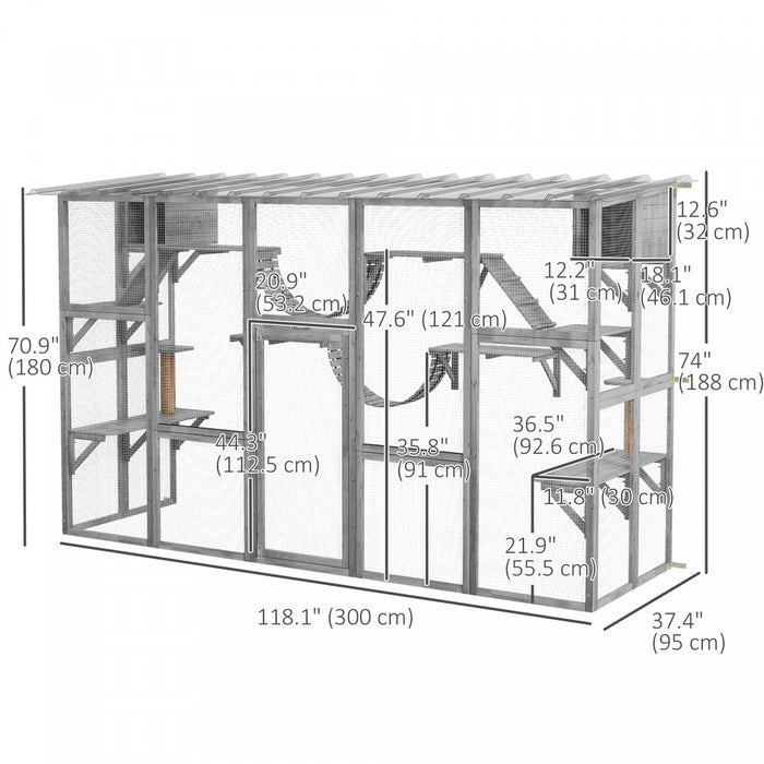 Pawhut Catio, Large Outdoor Cat Enclosure With Cat Condos, Platforms, Ladders, Doors, Weather-resist