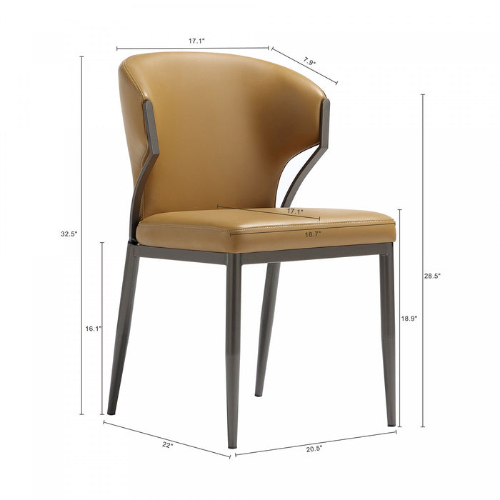 Kirsten Modern Metal Vegan Leather Dining Chair in Camel - Set of 2 Armoire 