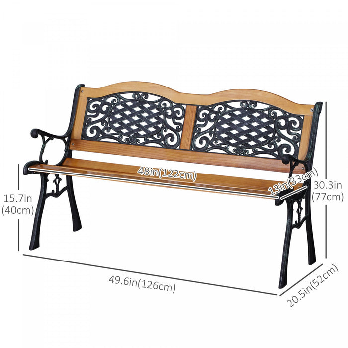 Outsunny 50" Garden Bench Porch Park Chair Cast Iron Hardwood